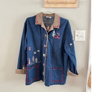 Vintage Women's Denim Jacket Barn Coat Size Large